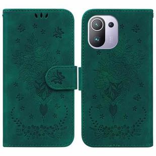 For Xiaomi Mi 11 Pro Butterfly Rose Embossed Leather Phone Case(Green)