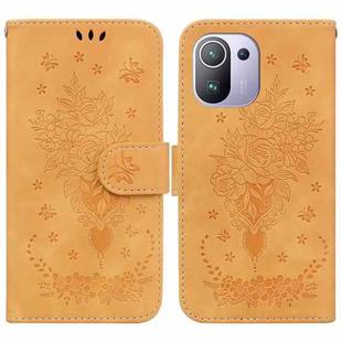 For Xiaomi Mi 11 Pro Butterfly Rose Embossed Leather Phone Case(Yellow)