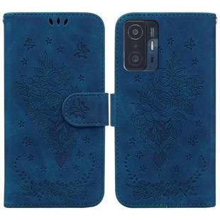 For Xiaomi 11T / 11T Pro Butterfly Rose Embossed Leather Phone Case(Blue)