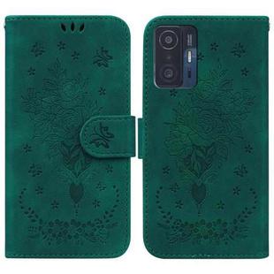For Xiaomi 11T / 11T Pro Butterfly Rose Embossed Leather Phone Case(Green)