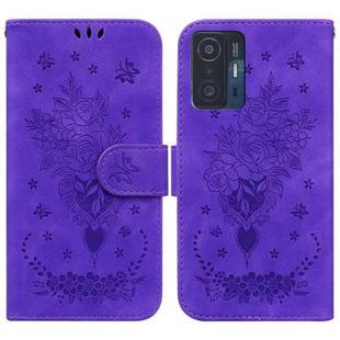 For Xiaomi 11T / 11T Pro Butterfly Rose Embossed Leather Phone Case(Purple)