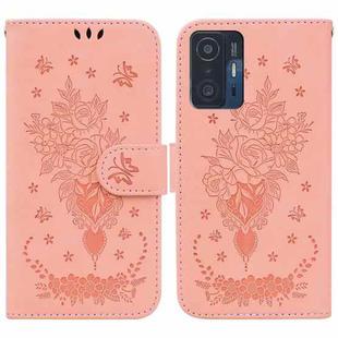 For Xiaomi 11T / 11T Pro Butterfly Rose Embossed Leather Phone Case(Pink)