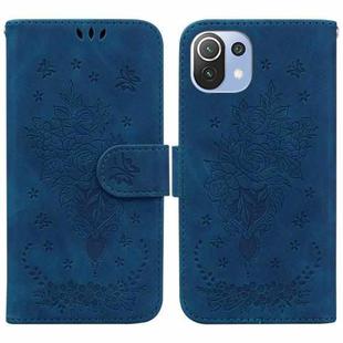 For Xiaomi Mi 11 Lite 5G / 4G Butterfly Rose Embossed Leather Phone Case(Blue)