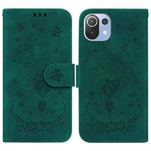 For Xiaomi Mi 11 Lite 5G / 4G Butterfly Rose Embossed Leather Phone Case(Green)