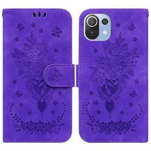 For Xiaomi Mi 11 Lite 5G / 4G Butterfly Rose Embossed Leather Phone Case(Purple)