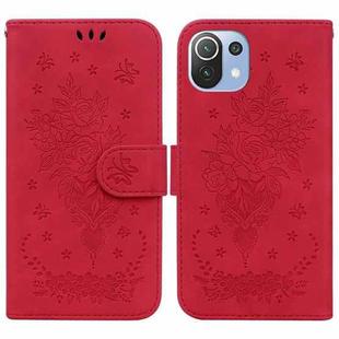 For Xiaomi Mi 11 Lite 5G / 4G Butterfly Rose Embossed Leather Phone Case(Red)