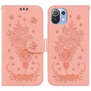 For Xiaomi Mi 11 Lite 5G / 4G Butterfly Rose Embossed Leather Phone Case(Pink)