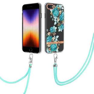 For iPhone SE 2022/SE 2020/8/7 Flowers Series TPU Phone Case with Lanyard(Blue Rose)