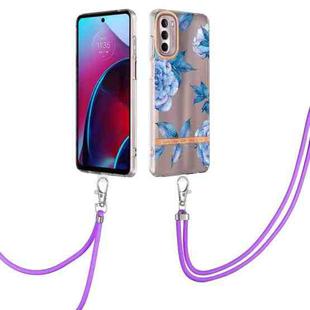 For Motorola Moto G Stylus 2022 4G Flowers Series TPU Phone Case with Lanyard(Blue Peony)