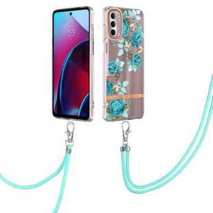 For Motorola Moto G Stylus 2022 4G Flowers Series TPU Phone Case with Lanyard(Blue Rose)