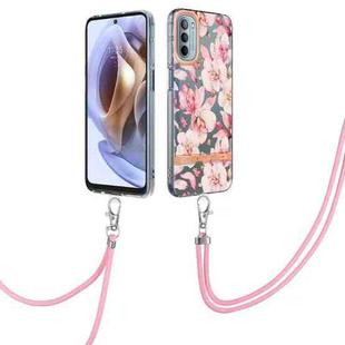 For Motorola Moto G31/G41 Flowers Series TPU Phone Case with Lanyard(Pink Gardenia)