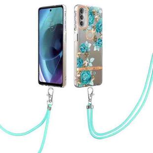 For Motorola Moto G51 5G Flowers Series TPU Phone Case with Lanyard(Blue Rose)