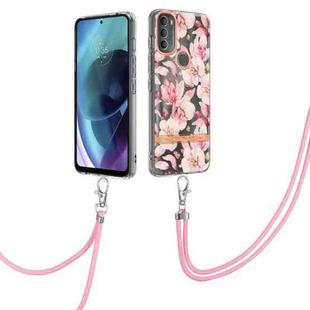 For Motorola Moto G71 5G Flowers Series TPU Phone Case with Lanyard(Pink Gardenia)