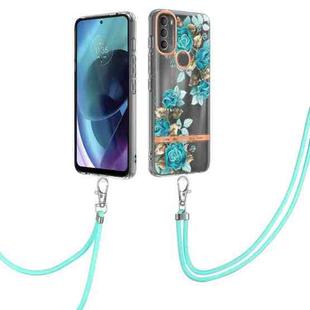For Motorola Moto G71 5G Flowers Series TPU Phone Case with Lanyard(Blue Rose)