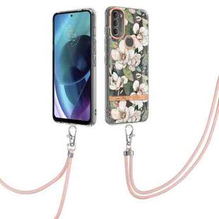 For Motorola Moto G71 5G Flowers Series TPU Phone Case with Lanyard(Green Gardenia)