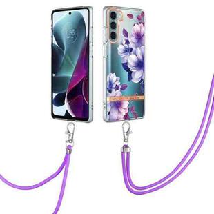 For Motorola Moto G200 Flowers Series TPU Phone Case with Lanyard(Purple Begonia)