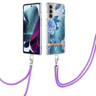 For Motorola Moto G200 Flowers Series TPU Phone Case with Lanyard(Blue Peony)