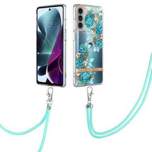 For Motorola Moto G200 Flowers Series TPU Phone Case with Lanyard(Blue Rose)