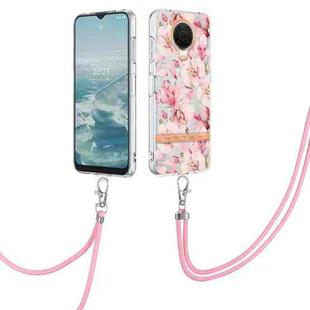 For Nokia G20/G10 Flowers Series TPU Phone Case with Lanyard(Pink Gardenia)