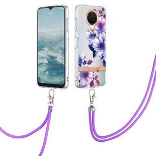 For Nokia G20/G10 Flowers Series TPU Phone Case with Lanyard(Purple Begonia)
