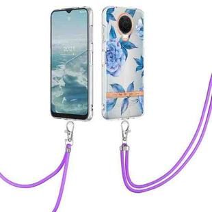 For Nokia G20/G10 Flowers Series TPU Phone Case with Lanyard(Blue Peony)