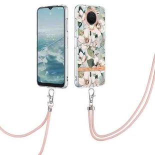 For Nokia G20/G10 Flowers Series TPU Phone Case with Lanyard(Green Gardenia)