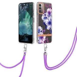 For Nokia G21/G11 Flowers Series TPU Phone Case with Lanyard(Purple Begonia)