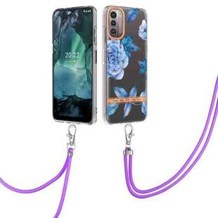 For Nokia G21/G11 Flowers Series TPU Phone Case with Lanyard(Blue Peony)