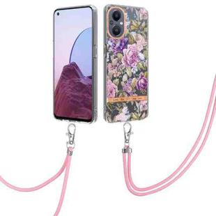 For OnePlus N20 5G Flowers Series TPU Phone Case with Lanyard(Purple Peony)