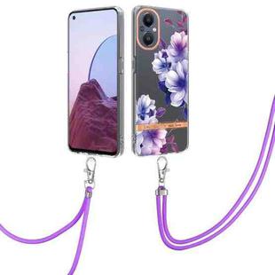 For OnePlus N20 5G Flowers Series TPU Phone Case with Lanyard(Purple Begonia)