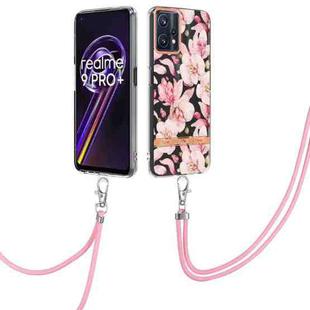 For OPPO Realme 9 Pro+ 5G Flowers Series TPU Phone Case with Lanyard(Pink Gardenia)