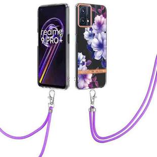 For OPPO Realme 9 Pro+ 5G Flowers Series TPU Phone Case with Lanyard(Purple Begonia)