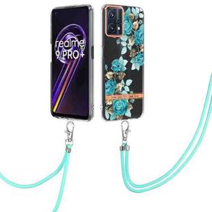 For OPPO Realme 9 Pro+ 5G Flowers Series TPU Phone Case with Lanyard(Blue Rose)