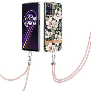 For OPPO Realme 9 Pro+ 5G Flowers Series TPU Phone Case with Lanyard(Green Gardenia)
