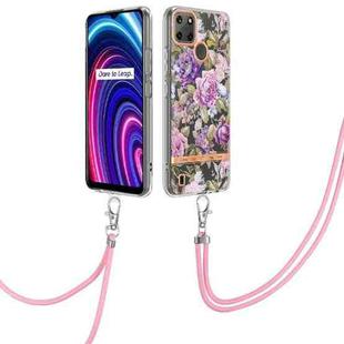 For OPPO Realme C21Y Flowers Series TPU Phone Case with Lanyard(Purple Peony)