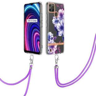 For OPPO Realme C21Y Flowers Series TPU Phone Case with Lanyard(Purple Begonia)