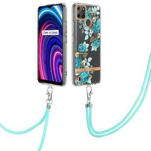 For OPPO Realme C21Y Flowers Series TPU Phone Case with Lanyard(Blue Rose)