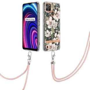 For OPPO Realme C21Y Flowers Series TPU Phone Case with Lanyard(Green Gardenia)