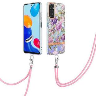 For Xiaomi Redmi Note 11s/Redmi Note 11 4G 6.43inch Global Flowers Series TPU Phone Case with Lanyard(Purple Peony)