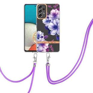 For Samsung Galaxy A13 Flowers Series TPU Phone Case with Lanyard(Purple Begonia)