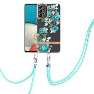 For Samsung Galaxy A23 Flowers Series TPU Phone Case with Lanyard(Blue Rose)