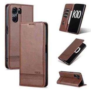 For OPPO K10 5G China AZNS Magnetic Calf Texture Flip Leather Phone Case(Dark Brown)