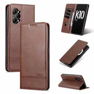 For OPPO K10 Pro AZNS Magnetic Calf Texture Flip Leather Phone Case(Dark Brown)