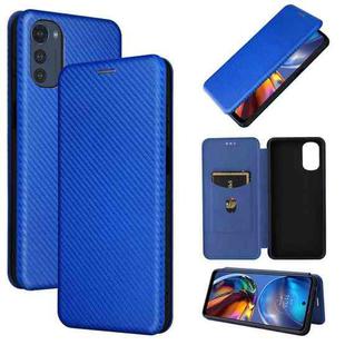 For Motorola Moto E32 4G Carbon Fiber Texture Horizontal Flip Leather Phone Case(Blue)