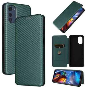 For Motorola Moto E32 4G Carbon Fiber Texture Horizontal Flip Leather Phone Case(Green)