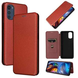 For Motorola Moto E32 4G Carbon Fiber Texture Horizontal Flip Leather Phone Case(Brown)