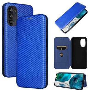 For Motorola Moto G52/G82 Carbon Fiber Texture Horizontal Flip Leather Phone Case(Blue)