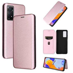 For Xiaomi Redmi Note 11 Pro Carbon Fiber Texture Horizontal Flip Leather Phone Case(Pink)