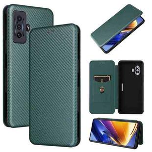 For Xiaomi Poco F4 GT/Redmi K50 Gaming Carbon Fiber Texture Horizontal Flip Leather Phone Case(Green)