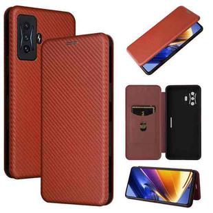 For Xiaomi Poco F4 GT/Redmi K50 Gaming Carbon Fiber Texture Horizontal Flip Leather Phone Case(Brown)